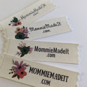 Étiquettes florales aquarelles en ruban sergé de coton bio pour cadeau fait main personnalisées avec votre texte