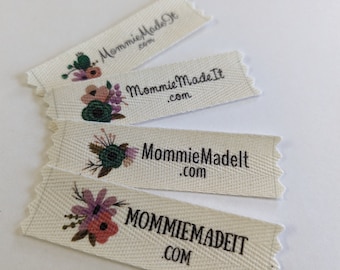 Personalized Handmade Gift Organic Cotton Twill Ribbon Watercolor Floral Labels Customized with Your Text