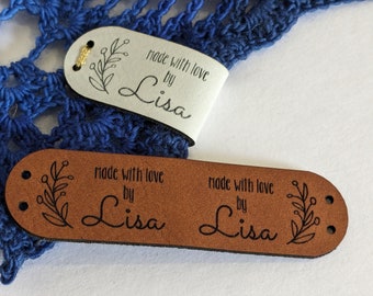 Leather Labels Custom Faux Leather Tags for Handmade Gift Personalized for Crochet Knit Sewing Branding Logo Newborn Blanket Hat Wedding