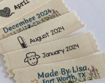 Temperature Blanket Labels Month Labels in Organic Cotton Twill Ribbon with a Personalized Name and City Label