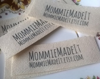 Biologische katoenen stof naamlabels Kledinglabels op bestelling gemaakt 20 labels met twee regels tekst Tags voor geschenken Op maat gepersonaliseerd breiwerk