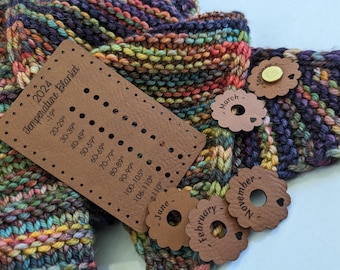 Temperature Blanket Flower Month Tags & Color Palette in Faux Leather Washable, Soft, Personalized for Gift Crochet, Knit, Wedding or Shower