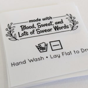 Made with Blood, Sweat & Lots of Swear Words Labels - Ready to Ship -Frayproof Fabric Tags for Knit, Crochet, Sew, Quilt, Gift-Sew On Labels