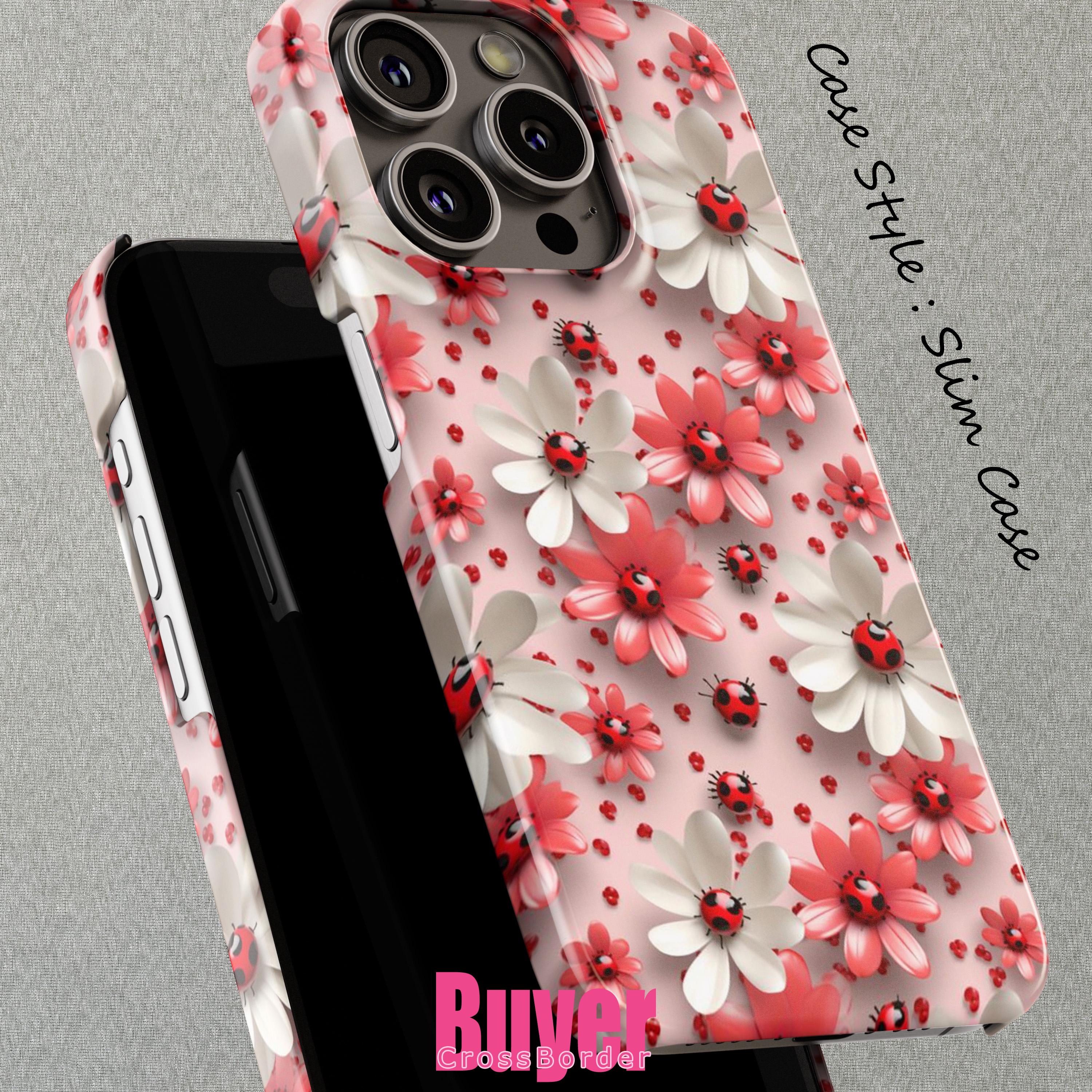 てんとう虫デザイン iPhoneケース てんとう虫の花柄デザイン iPhone 16 15 14 13 12 Mini Pro Max