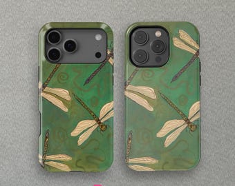 Funda Magsafe con diseño de libélula verde para iPhone 17, 16, 15, 14 y 13 Mini Pro Max, iPhone 11, 8 y 7, funda para Samsung Galaxy S25+ de CrossBorderBuyer