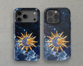 Funda MagSafe para iPhone 17, 16, 15, 14, 13 Mini, Pro Max, con diseño de cielo negro, luna y sol; compatible con iPhone 11, 8 y 7; y Samsung Galaxy S25+. Disponible en CrossBorderBuyer.