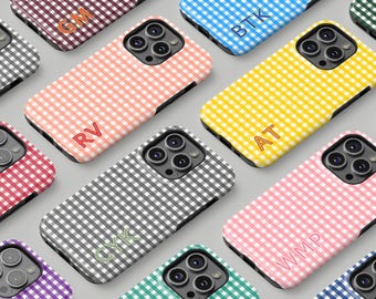 Gingham personalisierte Initialen Monogramm Handyhülle, passend für iPhone 17 und alle iPhone-Modelle Magsafe Handyhülle, passend für Samsung S25 S24 alle Modelle.