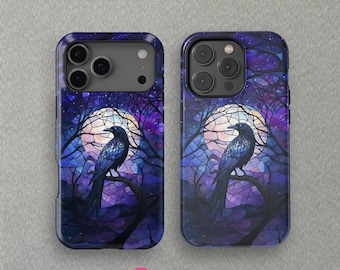 Goth Raven Stained Glass For iPhone 17 16 15 14 13 Mini Pro Max Magsafe case,iPhone 11 8 Cover, Samsung Galaxy S25+ Case By CrossBorderBuyer