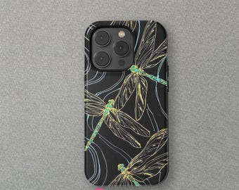 Precioso diseño de libélula para iPhone 16, 15, 14, 13, 12, Mini Pro Max, funda Magsafe, funda para iPhone 11, 8 y Samsung Galaxy S24+ de CrossBorderBuyer