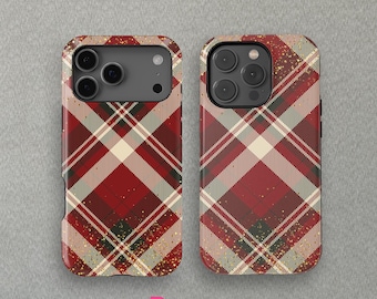 Red Tartan Plaid Christmas For iPhone 17 16 15 14 13Mini Pro Max Magsafe case,iPhone 11 8Cover, Samsung Galaxy S25+ Case By CrossBorderBuyer