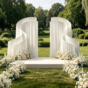 Wavy Curve Wedding Backdrop Drapes, White Flowing S Shape Arch Curtain, Photo Booth Background