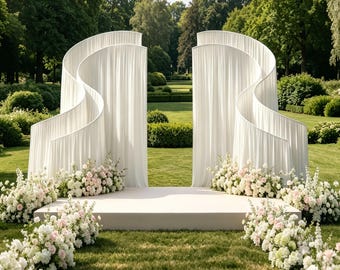 Wavy Curve Wedding Backdrop Drapes, White Flowing S Shape Arch Curtain, Photo Booth Background