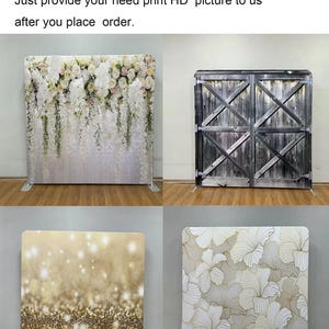 Peut inclure: Quatre housses de fond de coussin avec diff&eacute;rents motifs. L'une pr&eacute;sente des fleurs blanches et de la verdure, une autre un motif de porte en bois rustique, une troisi&egrave;me un effet de paillettes dor&eacute;es et la derni&egrave;re un motif floral.
