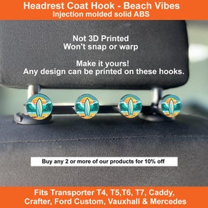 Headrest Coat Hook | Storage | Van Accessory | Fits Transporter T4 T5 T6 T7, Caddy, Crafter, Ford Custom, Mercedes, Vauxhall, Campervan Gift