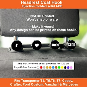 Headrest Coat Hook | Storage | Van Accessory | Fits Transporter T4 T5 T6 T7, Caddy, Crafter, Ford Custom, Mercedes, Vauxhall, Campervan Gift