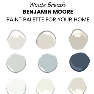 Benjamin Moore Winds Breath, Paint Color Palette, Best Neutral Paint, Cabinet, Ceiling, Whole House Paint Colors, OC-24, Best Greige Paint