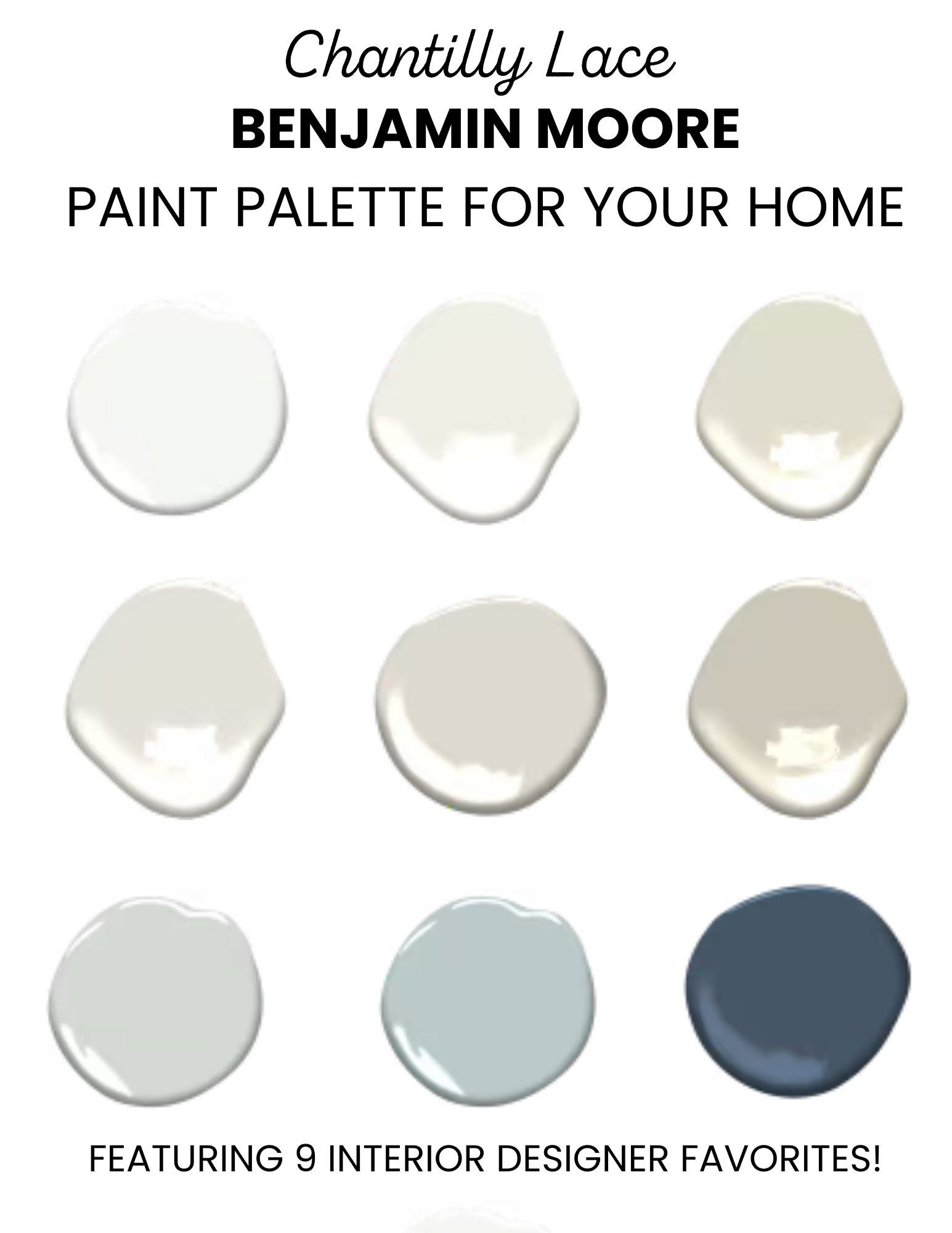 Benjamin Moore Chantilly Lace Paint Color Palette Best White Paint Cabinet Ceiling Whole House Paint Colors OC 65 Etsy