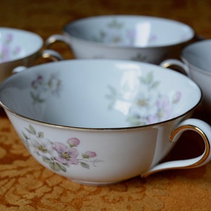Vintage Tirschenreuth Apple Blossom pattern, handled soup bowls, set of four