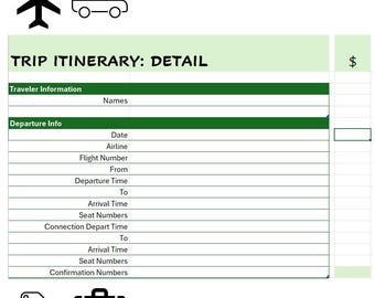 Travel Planner Detailed Spreadsheet
