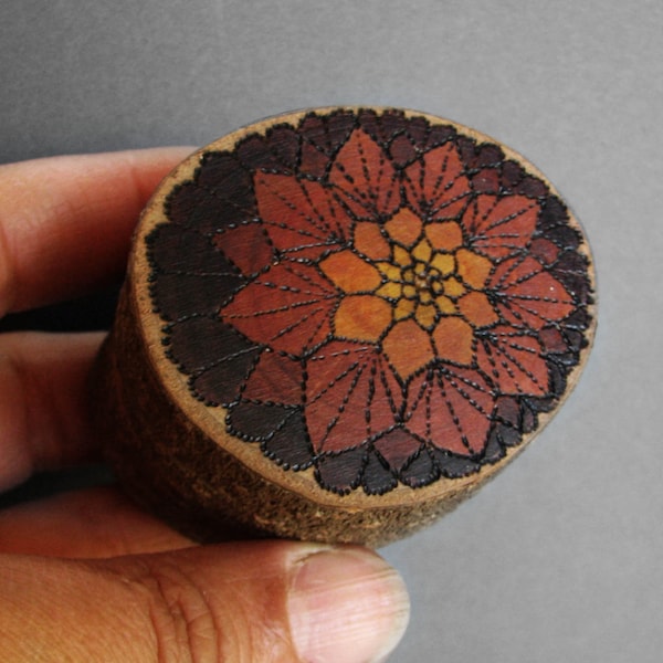 Doily Pomegranate - Monarch Rustic Natural Wooden Magnolia Ring or Trinket Box by Tanja Sova