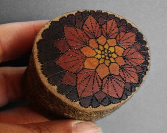 Doily Pomegranate - Monarch Rustic Natural Wooden Magnolia Ring or Trinket Box by Tanja Sova