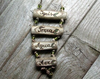 4 Elements: Latin German Spanish English French Wooden Necklace by Tanja Sova