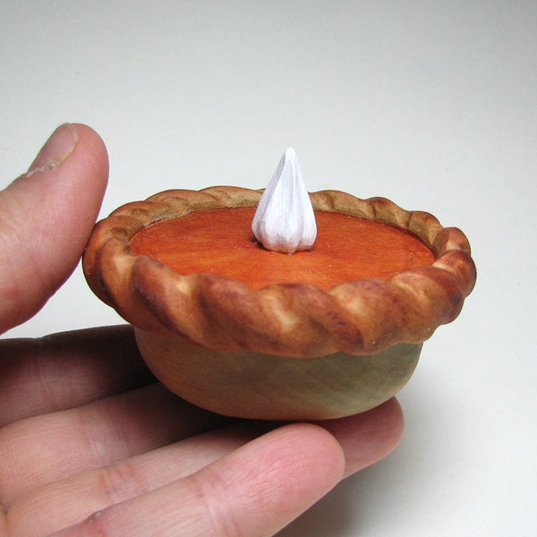 Pumpkin Pie With Whipped Cream - Treasure or Ring Collectible Fine Art Miniature Wooden Holly Box by Tanja Sova