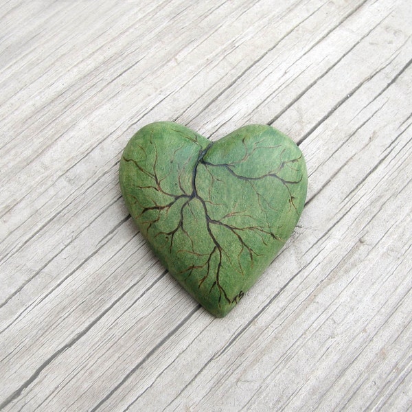 Tilia cordata - Linden Leaf Like Green Wooden Heart Brooch - Pin by Tanja Sova