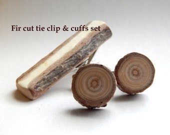Rustic Twig Wooden Cuff Links & Tie Clip by Tanja Sova