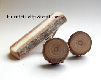 Rustic Twig Wooden Cuff Links & Tie Clip by Tanja Sova