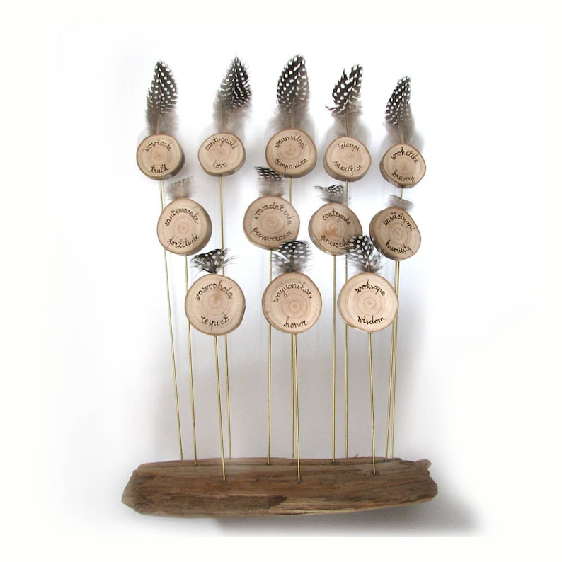 12 Oglala Lakota Virtues Original Driftwood Twig Brass Feather Etsy