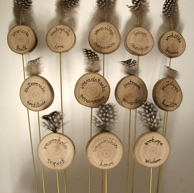 12 Oglala Lakota Virtues Original Driftwood Twig Brass Feather Etsy