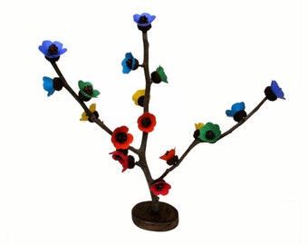 Dugino Drvo - Rainbow Acorn Pine Cone Bonsai - Original Art Paper Sculpture by Tanja Sova