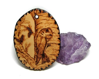 Pyrography Original Art Tree Swallow - Tachycineta bicolor pendant by Tanja Sova