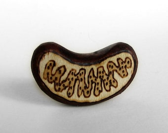 Fine Art Mitochondrion Brooch - Pin Pyrography Holly - Ilex sp - Wood Carving by Tanja Sova