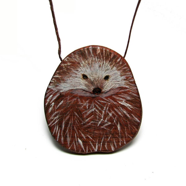 RESERVED for Mallory - Jez - Hedgehog Wooden Bubinga Necklace on Hemp by Tanja Sova