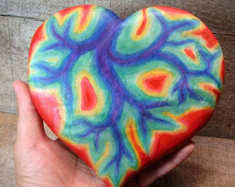 Pulsing Heart Tie Dye - Equality and Tolerance - Wooden Rainbow Chakra Wall Ornament Home Decor by Tanja Sova