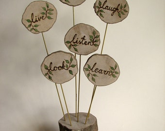 Live Love Laugh Listen Learn Look Tree of Life Organic Natural Myrtle Display Centerpiece by Tanja Sova