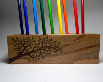 Simplicity No 6 - Back To Nature - College bound - Organic Natural Maple Display Pencil Holder Rack by Tanja Sova