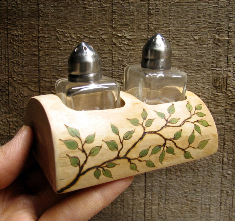 Rustic Natural Cedar Wood Salt and Pepper Shaker Holder by Etsy