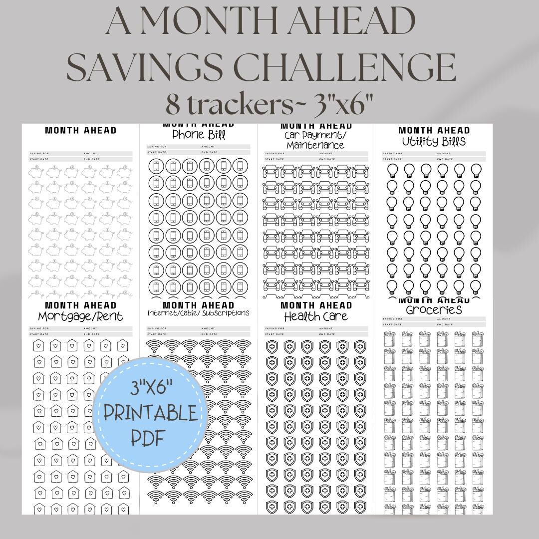 A Month Ahead Printable Savings Trackers | Budget Planner | Financial ...