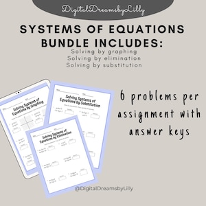 Solving Systems of Linear Equations Math Bundle worksheets- graphing, substitution and elimination method