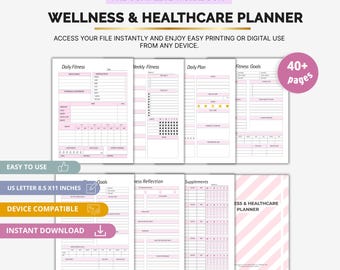 Wellness and Healthcare Planner, Digital Health Tracker, Medical Appointment Organizer, Self-Care and Symptom Log, Printable Health Journal