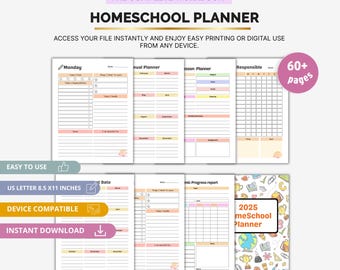 Homeschool Planner, Printable Lesson Planner, Daily and Weekly Schedule, Student Assignment Tracker, Homeschool Record Organizer