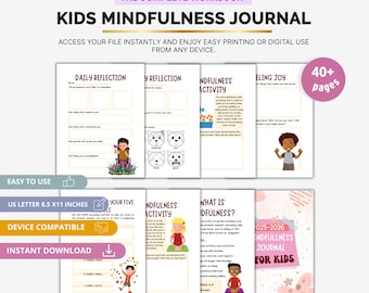 Mindfulness Journal for Kids, Positive Thinking Workbook, Gratitude Journal for Children, Daily Calm Reflection Printable