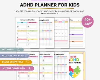 ADHD Planner for Kids, Printable Focus and Routine Organizer, Daily Schedule and Reward Chart, Child Productivity Journal