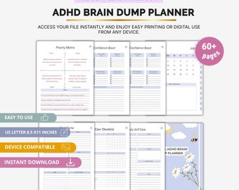 ADHD Brain Dump Planner, Digital Mental Clarity Journal, Focus and Productivity Printable, Mind Organizing Worksheet