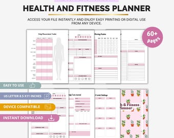 Health and Fitness Planner, Wellness Tracker, Workout and Meal Planner, Fitness Journal Printable, Weight Loss Tracker, Self-Care Planner