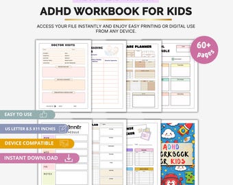Puede incluir: Cuaderno de trabajo para TDAH para niños, una descarga digital con más de 60 páginas. Incluye registros de visitas al médico, rastreadores de lectura y planificadores diarios. El cuaderno es tamaño US Letter, 21,6 x 27,9 cm, y compatible con dispositivos.