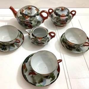 11 Pieces Japan Geisha Tea Set Creamer Sugar Tea Pot Cups & Saucers Nippon